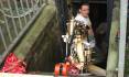 400 pound engine moves out of the celar