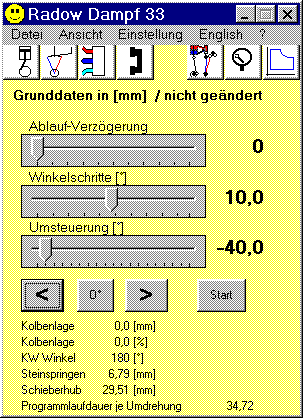 Dampfmaschinen Simulation, Hauptfenster der Maschinesimulation