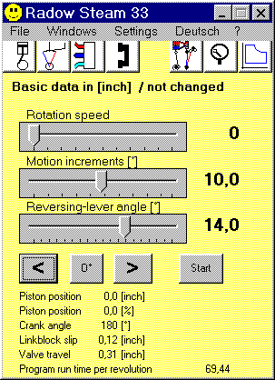 Dampfmaschinen Simulation, Hauptfenster der Maschinesimulation